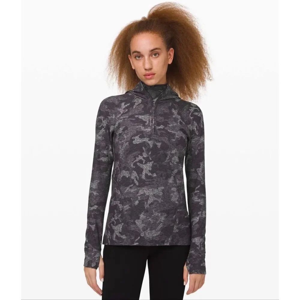 Lululemon Warm Stabilizer 1/2 Zip Hoodie Incognito Camo HTR Black size 4